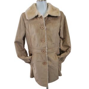 Big Chill Women’s Faux Suede Coat M Brown Faux Fur Winter Jacket Medium